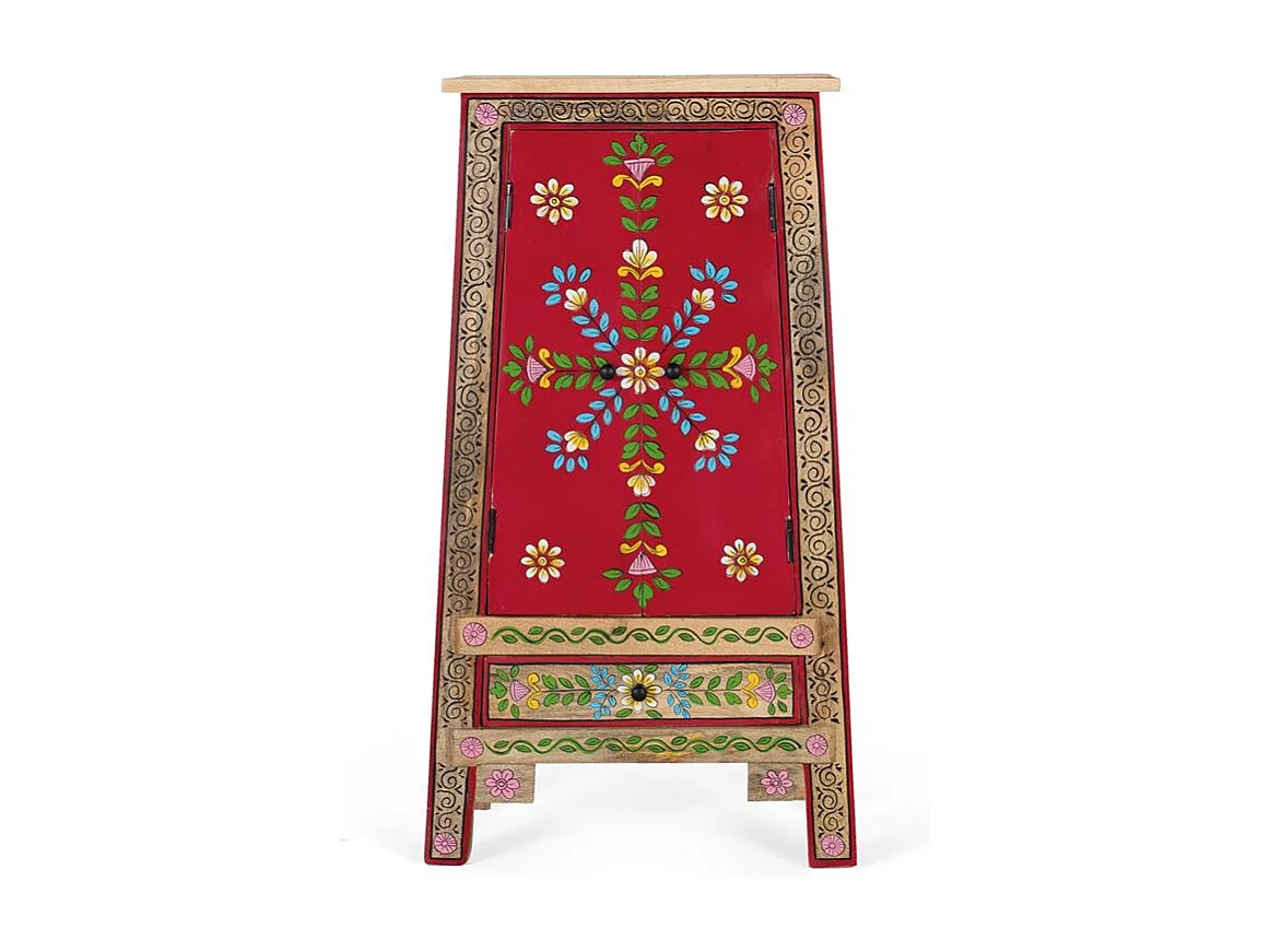 Meuble d'appoint en bois de manguier et MDF et peint à la main