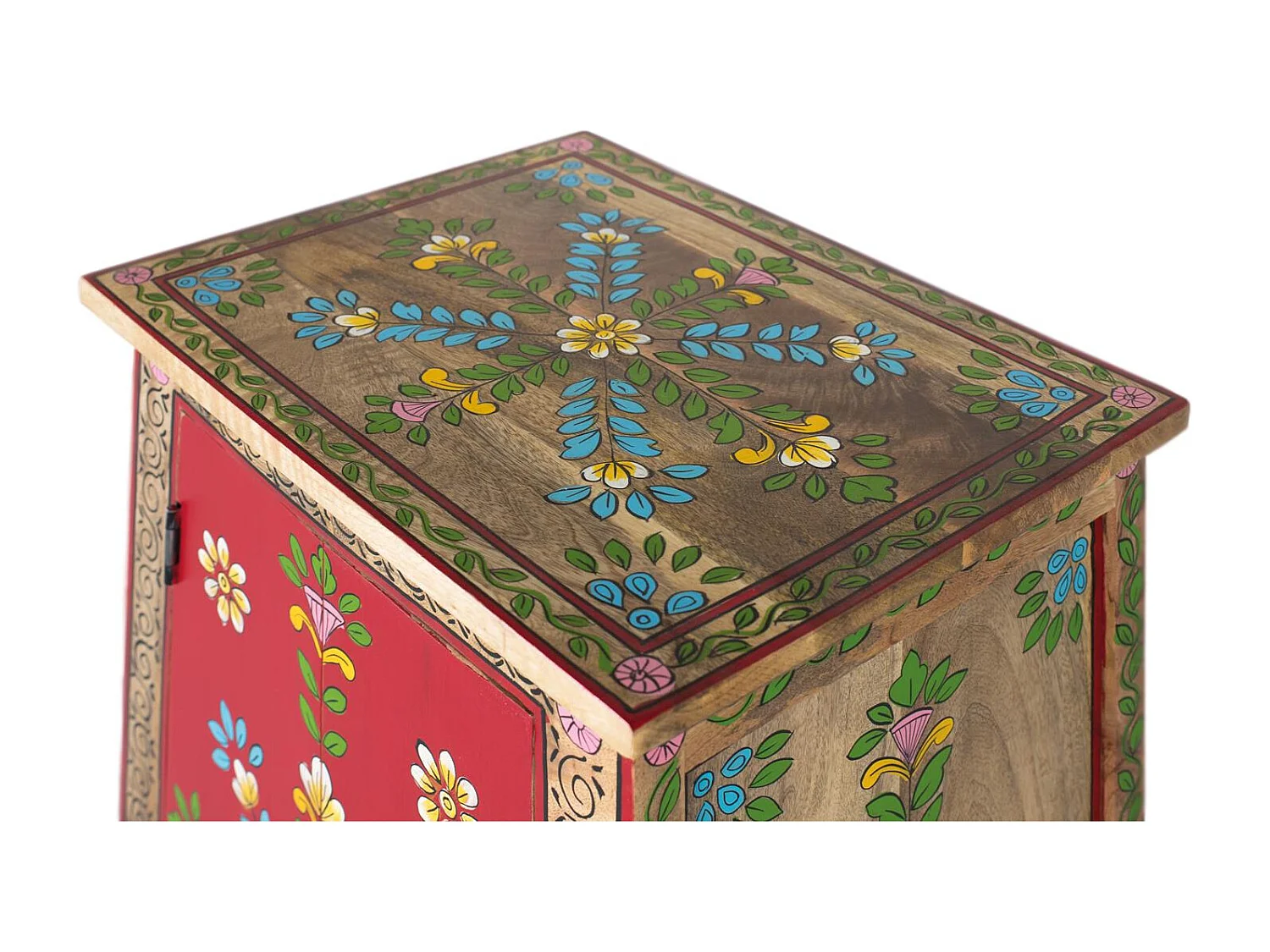 Meuble d'appoint en bois de manguier et MDF et peint à la main