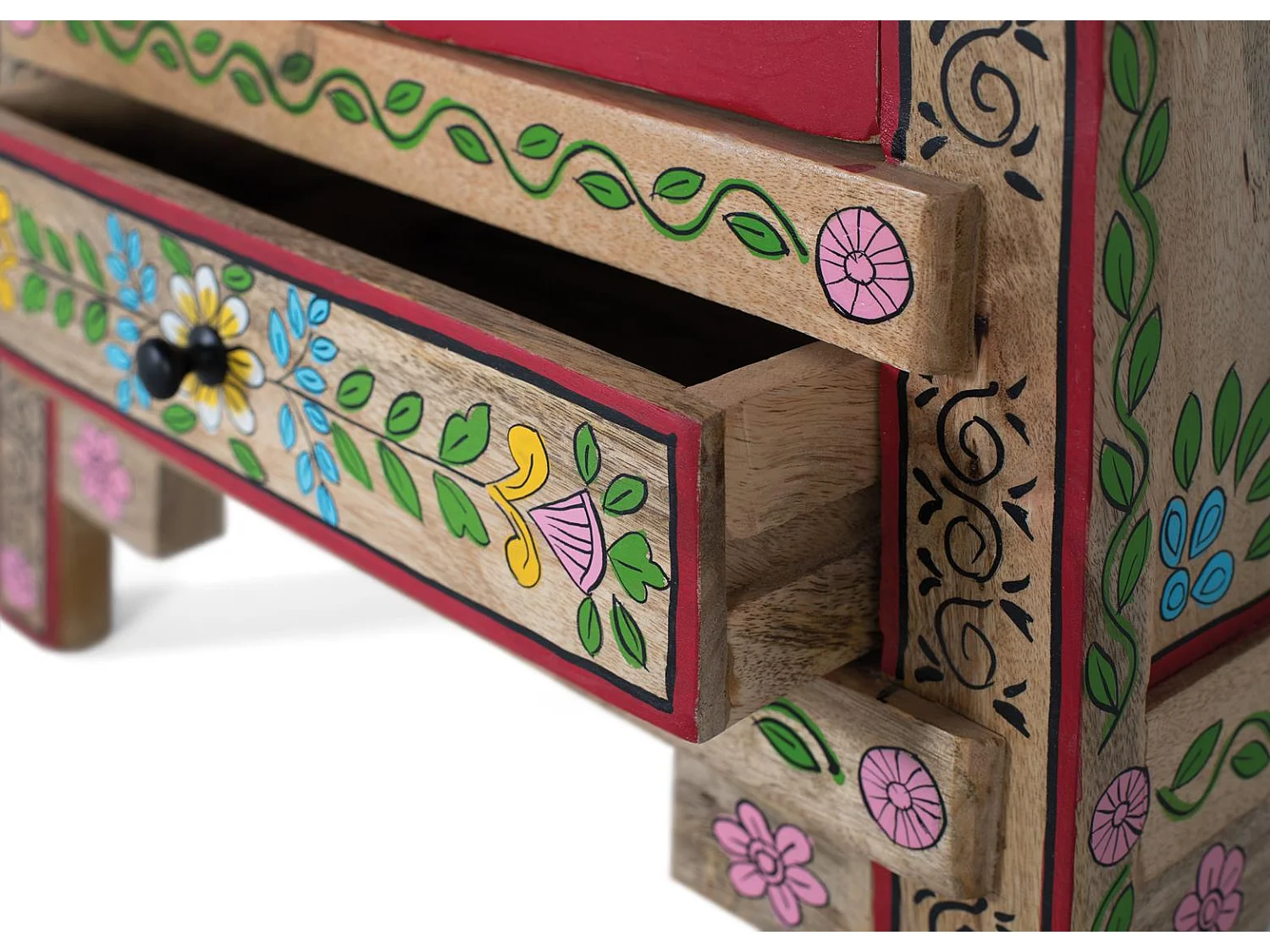 Meuble d'appoint en bois de manguier et MDF et peint à la main