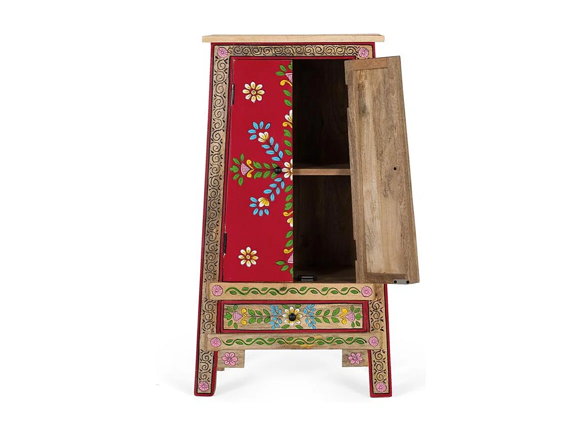 Meuble d'appoint en bois de manguier et MDF et peint à la main