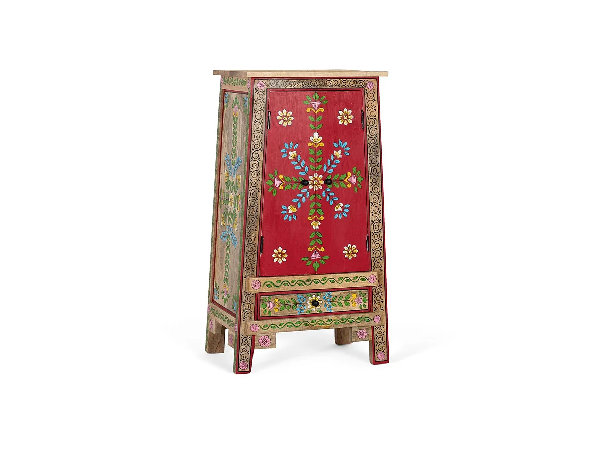 Meuble d'appoint en bois de manguier, MDF 50 cm, style ethnique, fait main - 92 x 50 x 35