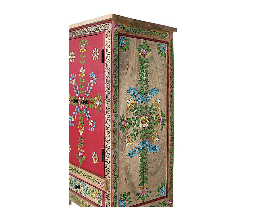 Meuble d'appoint en bois de manguier, MDF 50 cm, style ethnique, fait main - 92 x 50 x 35