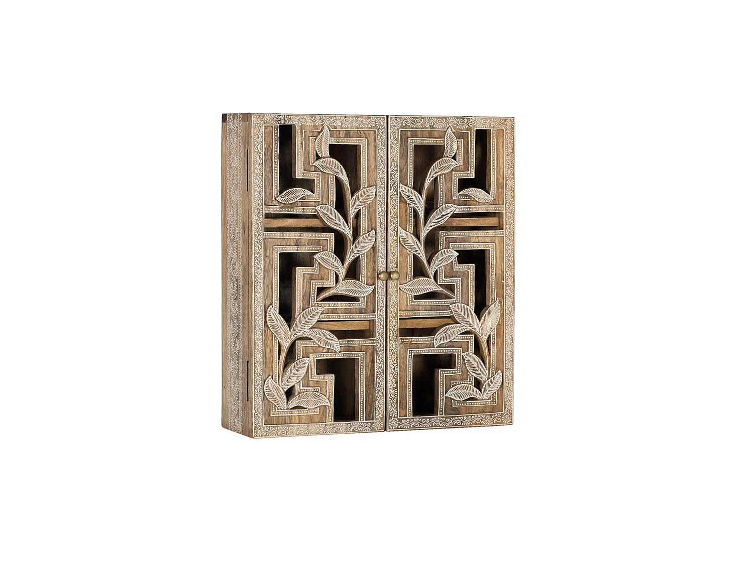 Étagère en bois de manguier 50 cm, style ethnique, faite main - 56 x 50 x 15