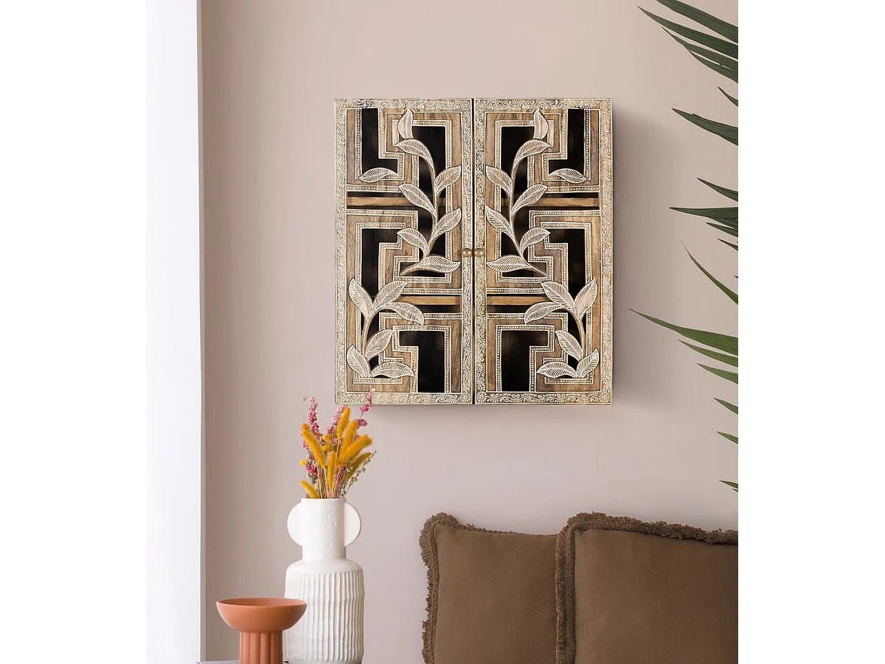 Étagère en bois de manguier 50 cm, style ethnique, faite main - 56 x 50 x 15