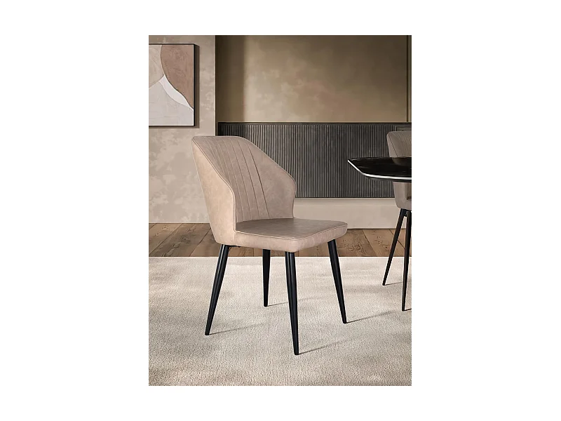 Set aus zwei Stühlen mit grauem PU-Bezug und Stahlbeinen