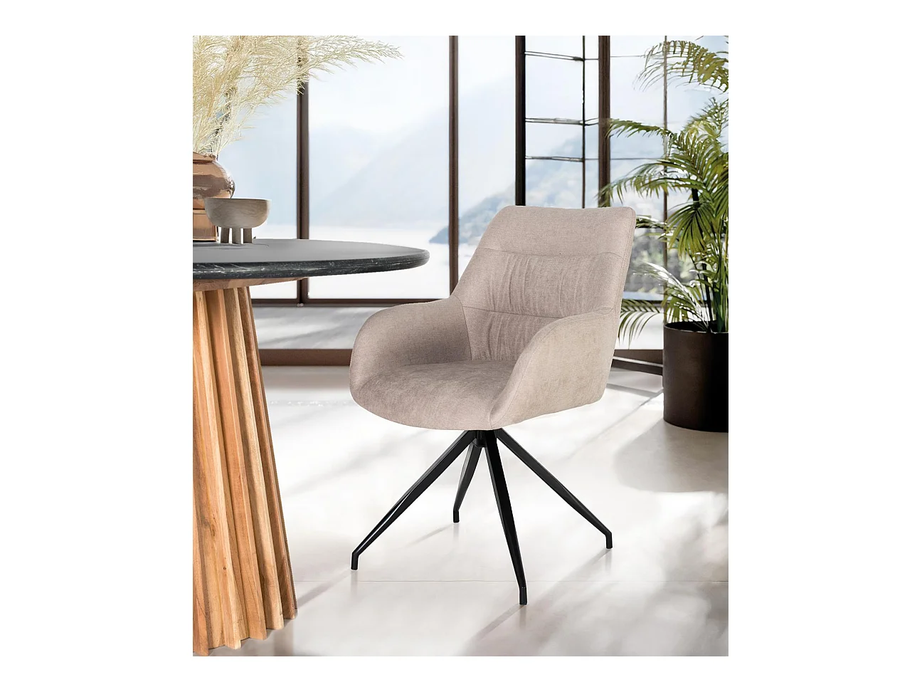 Set de 2 chaises pivotantes recouvertes de tissu gris