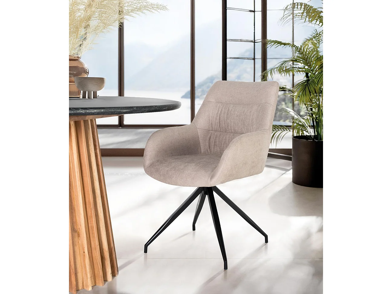Set de 2 chaises pivotantes recouvertes de tissu gris