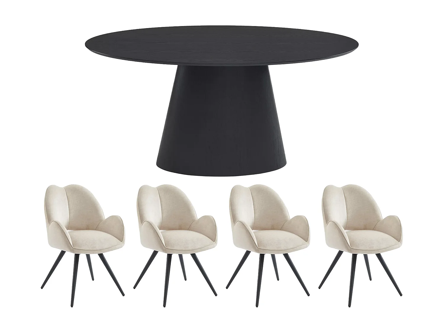 Ensemble table ANTELADA + 4 chaises GULSUN - Noir et beige