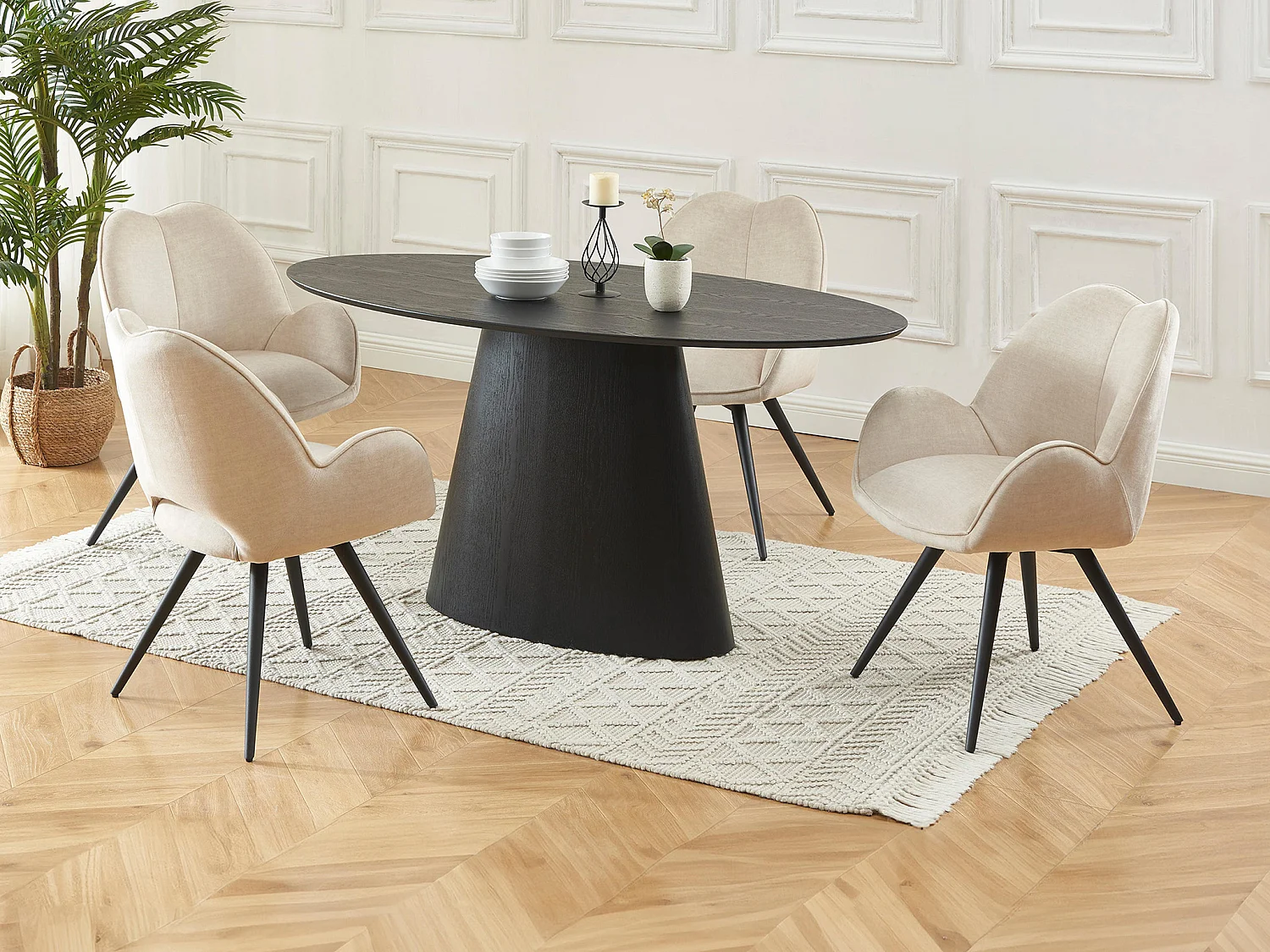 Ensemble table ANTELADA + 4 chaises GULSUN - Noir et beige