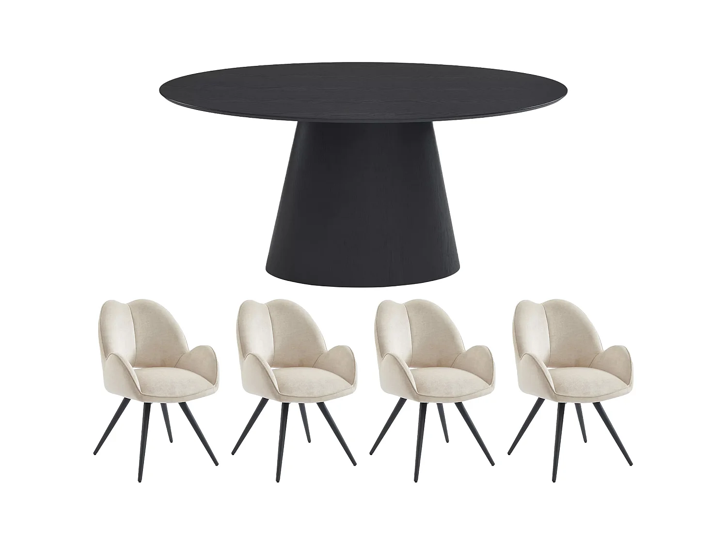 Conjunto mesa ANTELADA + 4 sillas GULSUN - Negro y beige