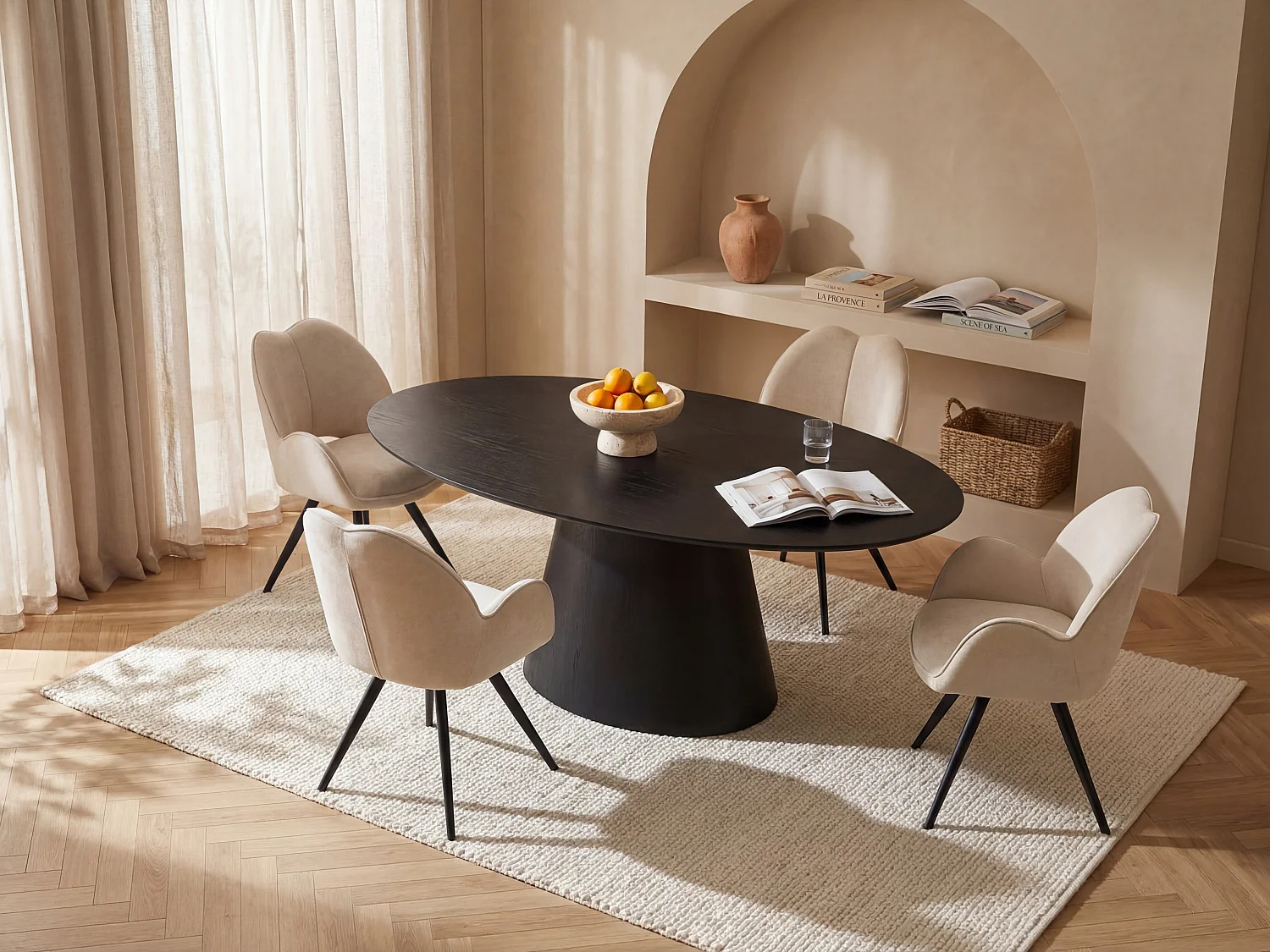Ensemble table ANTELADA + 4 chaises GULSUN - Noir et beige