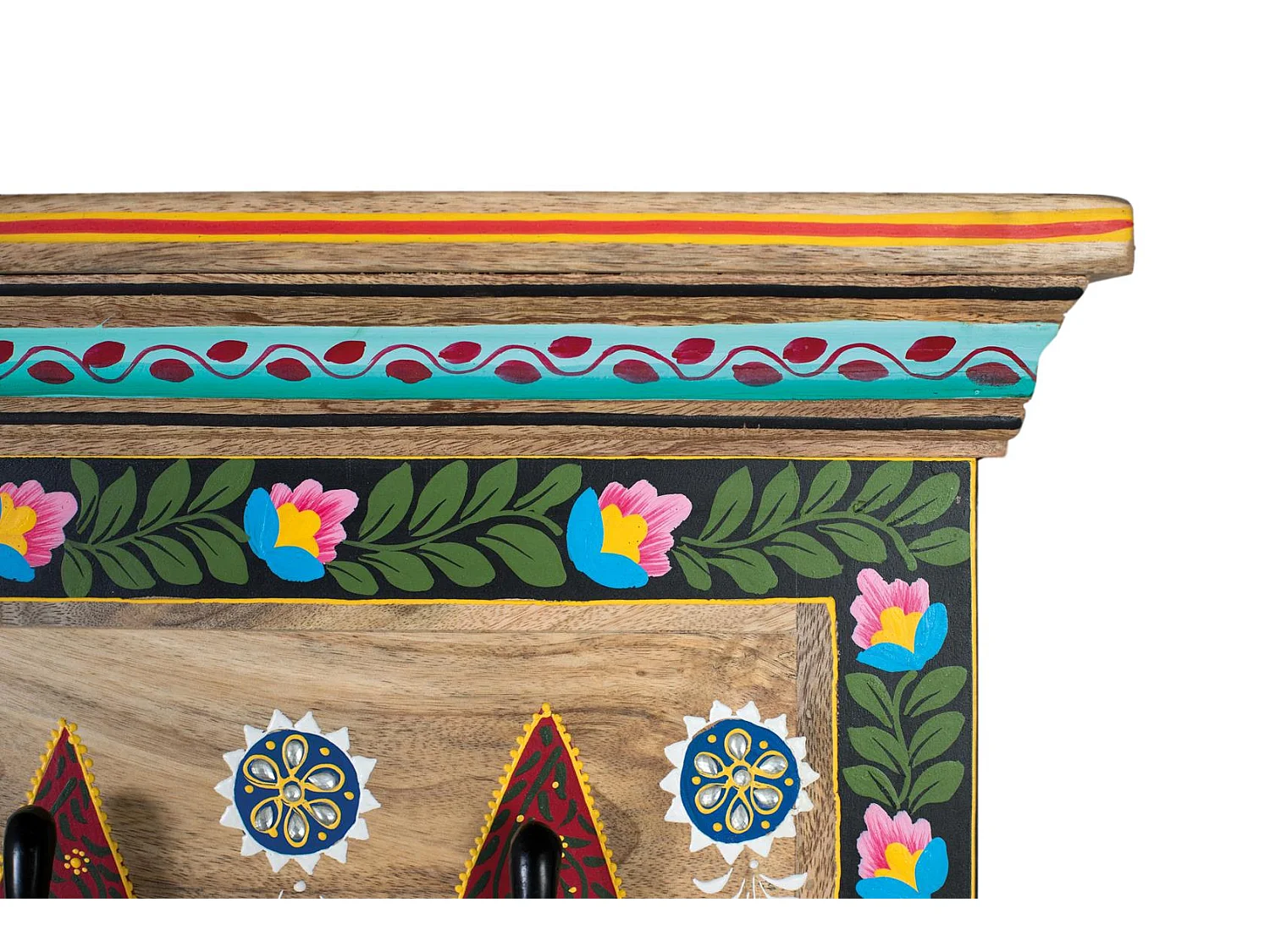 Appendiabiti da parete realizzato in legno di mango dipinto a mano