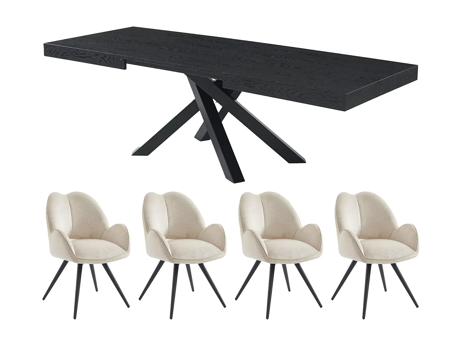 Ensemble table CATONAV + 4 chaises GULSUN - Noir et beige