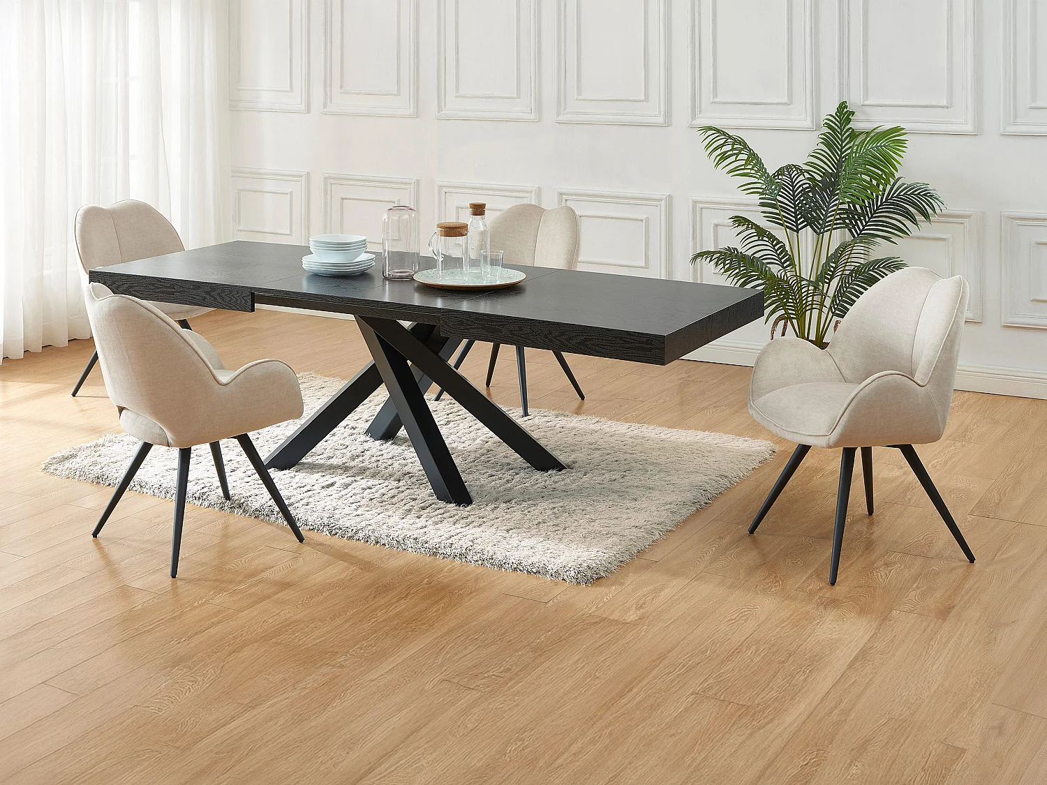 Ensemble table CATONAV + 4 chaises GULSUN - Noir et beige