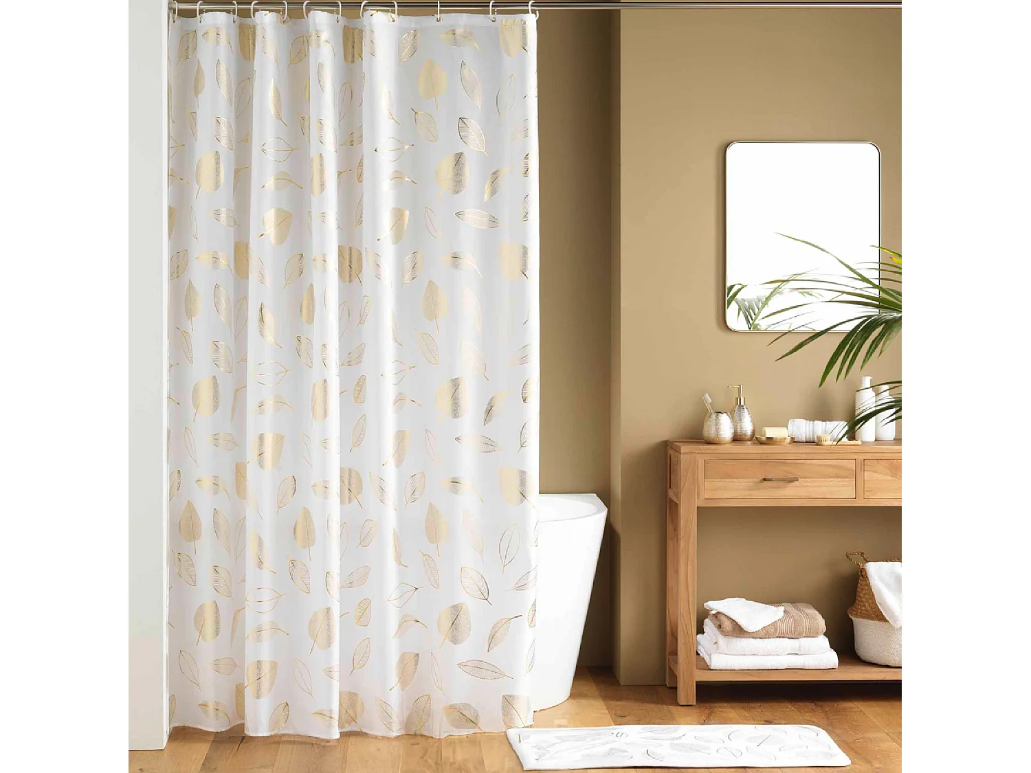 Joya Duschvorhang mit Haken Goldene Blätter 180 x 200 cm