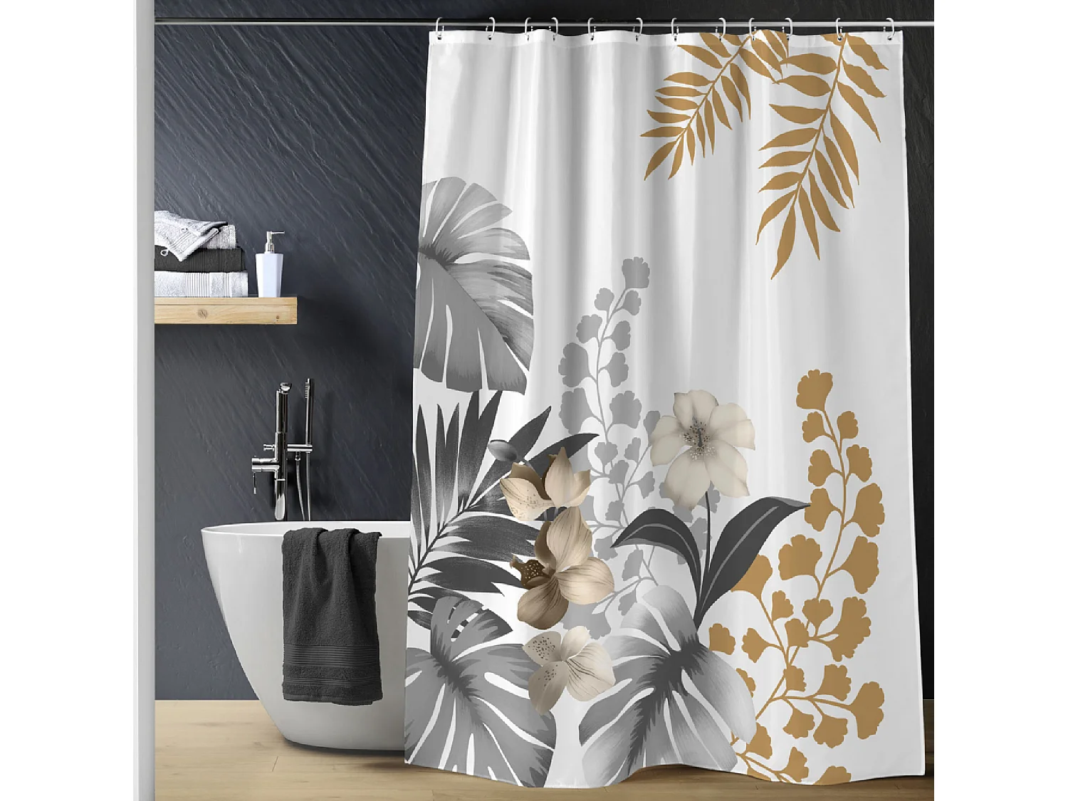 Cortina de Ducha con Ganchos Kelly Blanco 180 x 200 cm