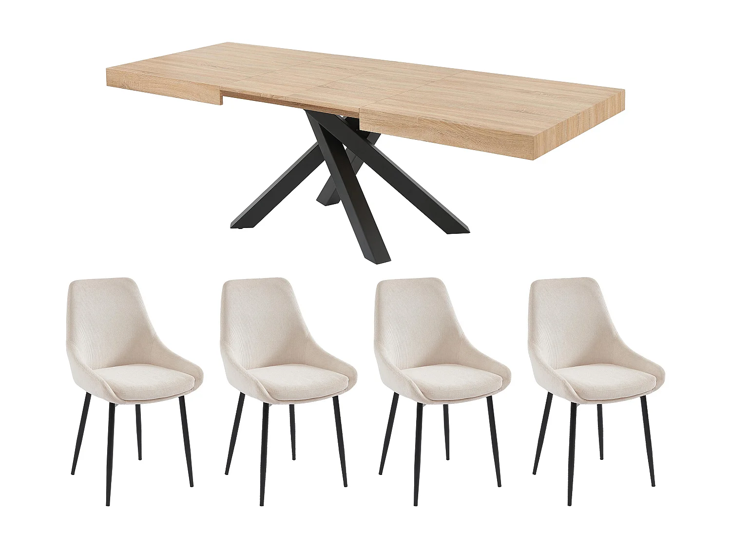 Set Tisch CATONAV + 4 Stühle MASURIE - Holzfarben & Cremefarben