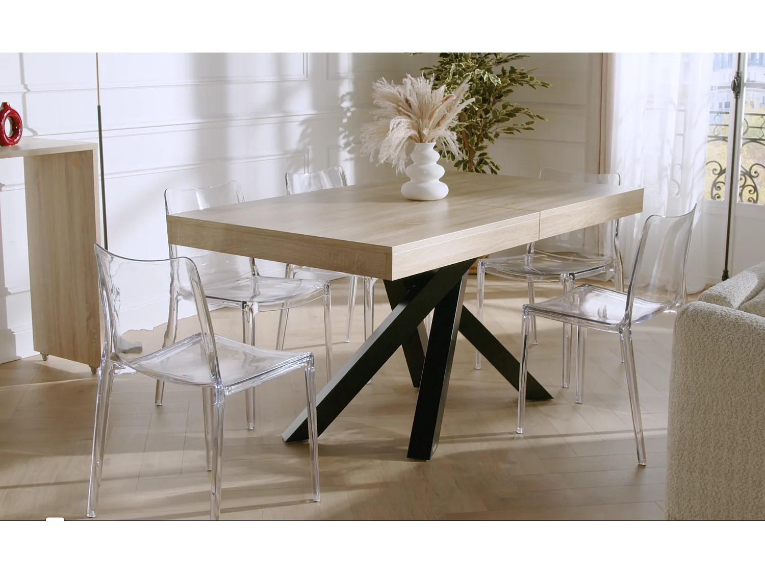 Zestaw stół CATONAV + 4 krzesła MASURIE - Naturalny i kremowy