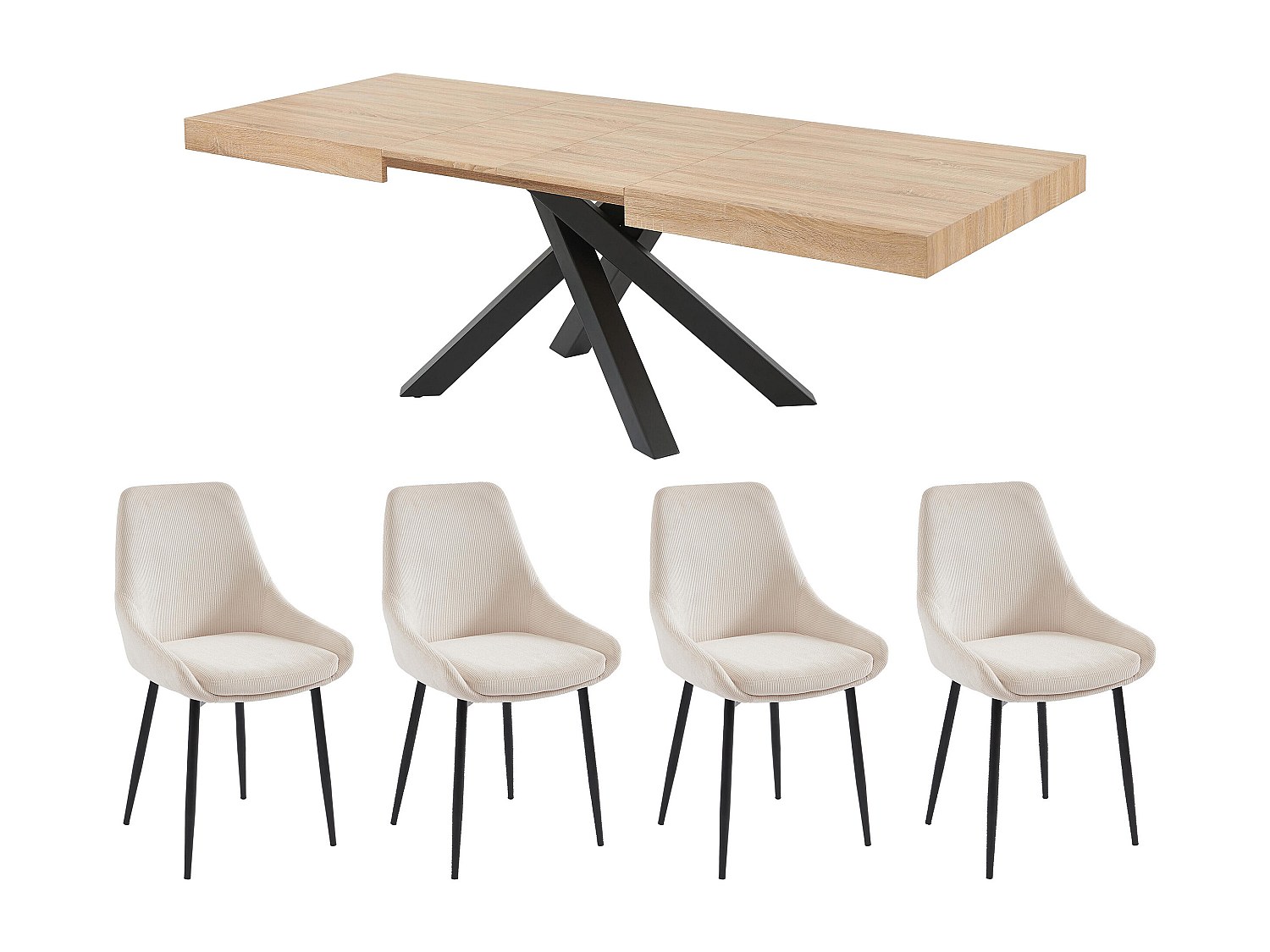 Set Tisch CATONAV + 4 Stühle MASURIE - Holzfarben & Cremefarben günstig online kaufen