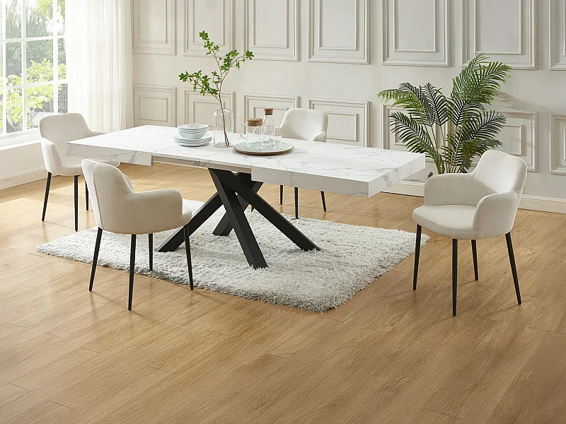 Set Tisch CATONAV + 4 Stühle CELOLA - Weiß & Cremefarben