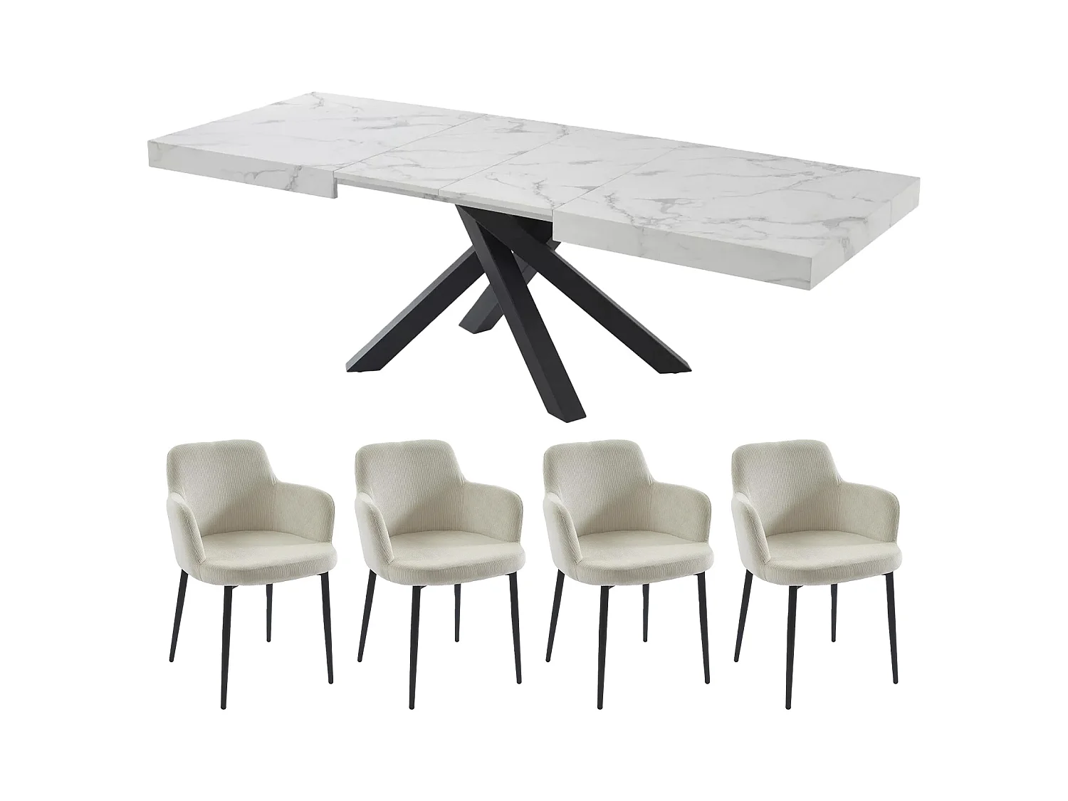 Set Tisch CATONAV + 4 Stühle CELOLA - Weiß & Cremefarben