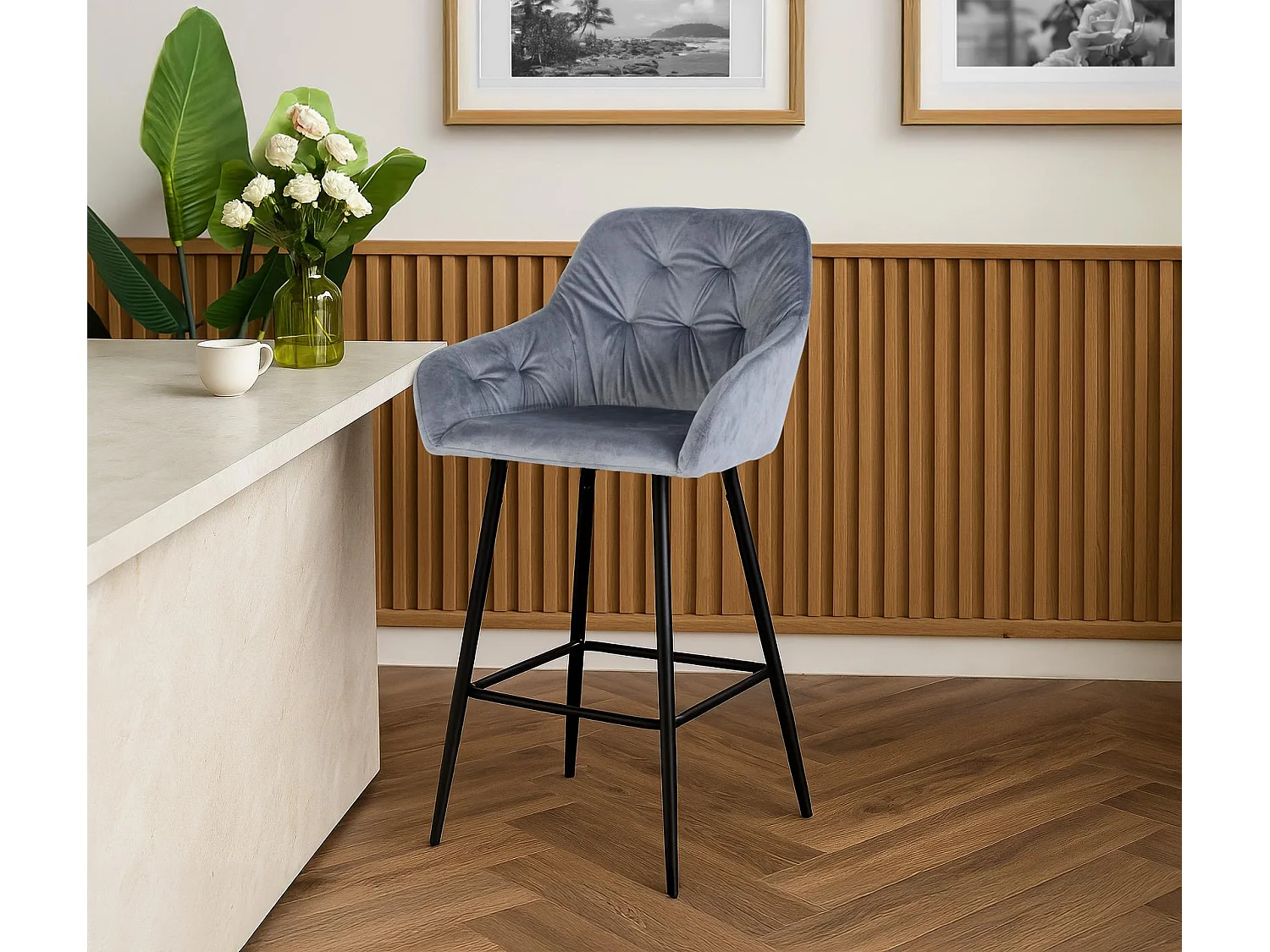 Taboret welurowy 58 cm, styl współczesny, 107x58x50
