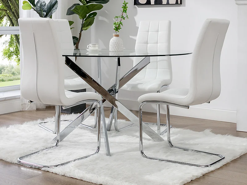 Ensemble table COSIMA + 4 chaises NADYA - Transparent et blanc