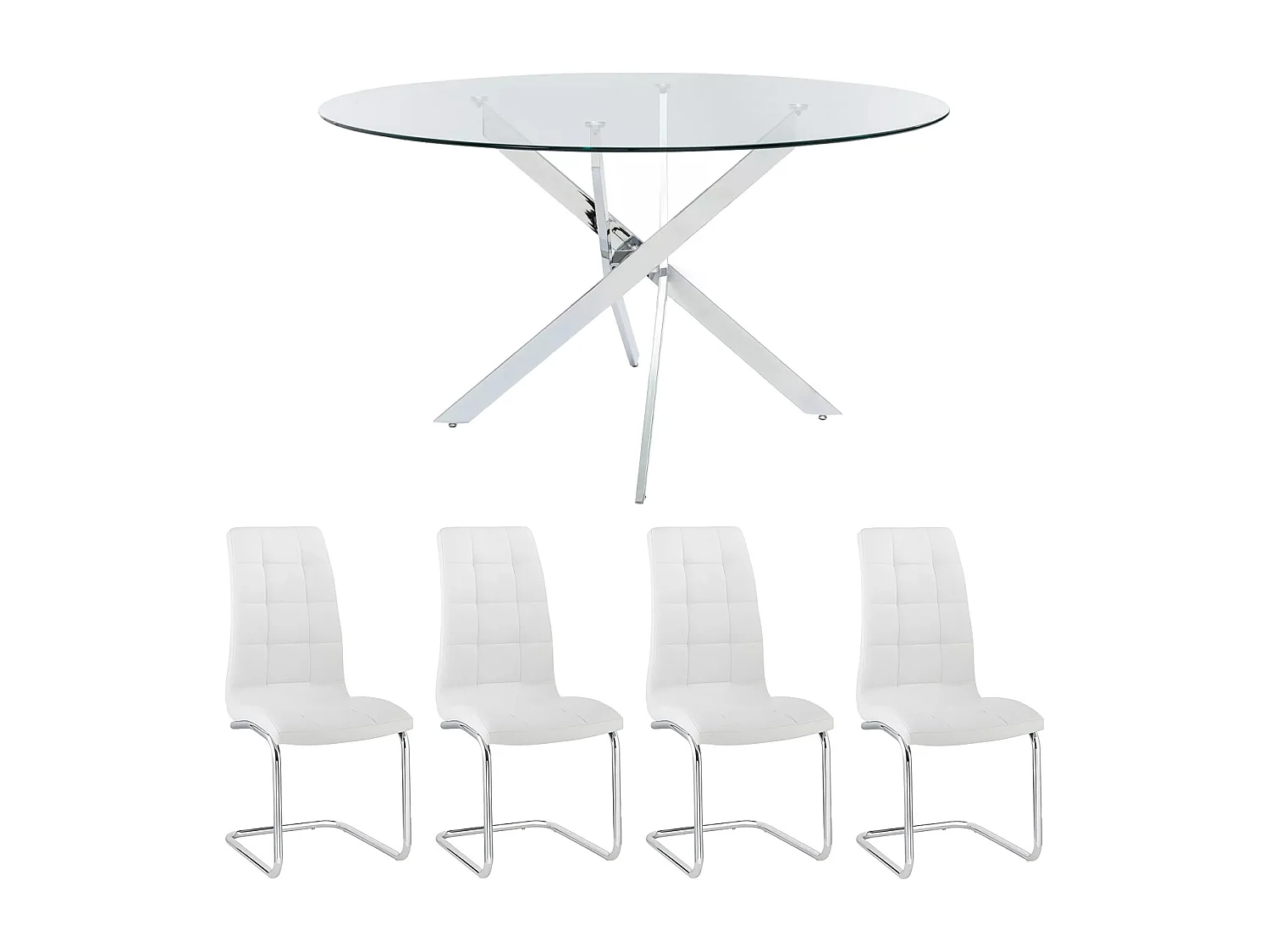 Ensemble table COSIMA + 4 chaises NADYA - Transparent et blanc