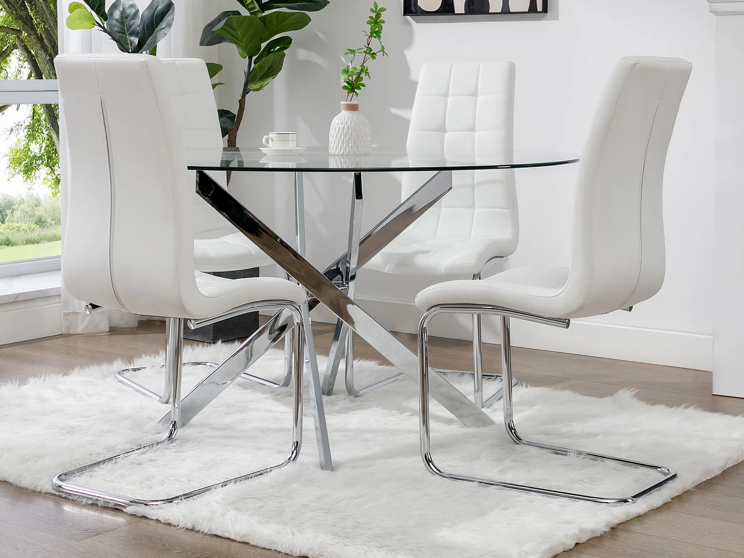 Ensemble table COSIMA + 4 chaises NADYA - Transparent et blanc