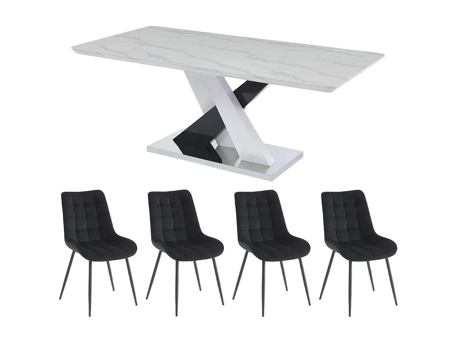 Ensemble table EVAELA + 4 chaises OLLUA - Blanc et noir