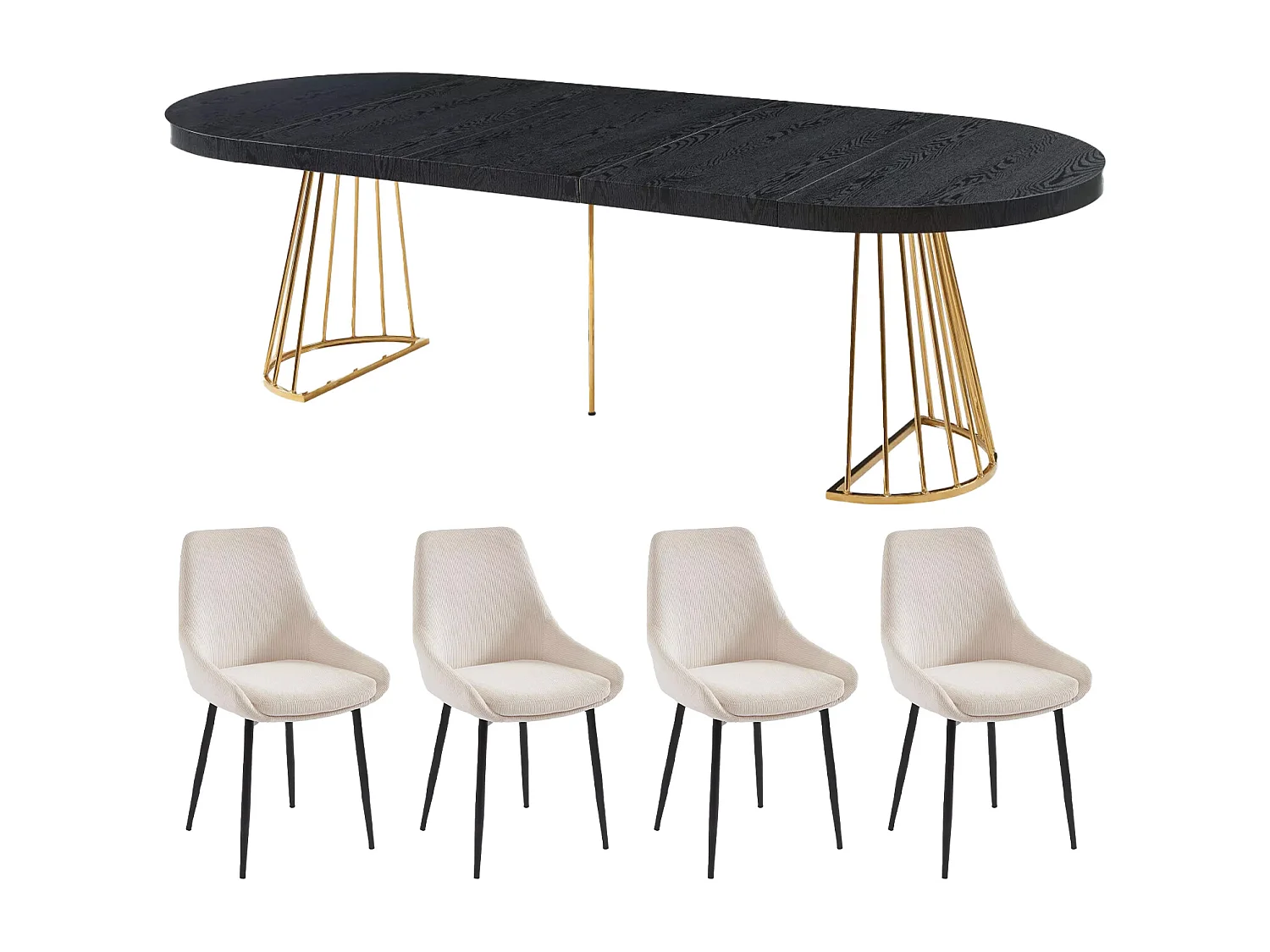 Ensemble table FIRELA + 4 chaises MASURIE - Noir et crème