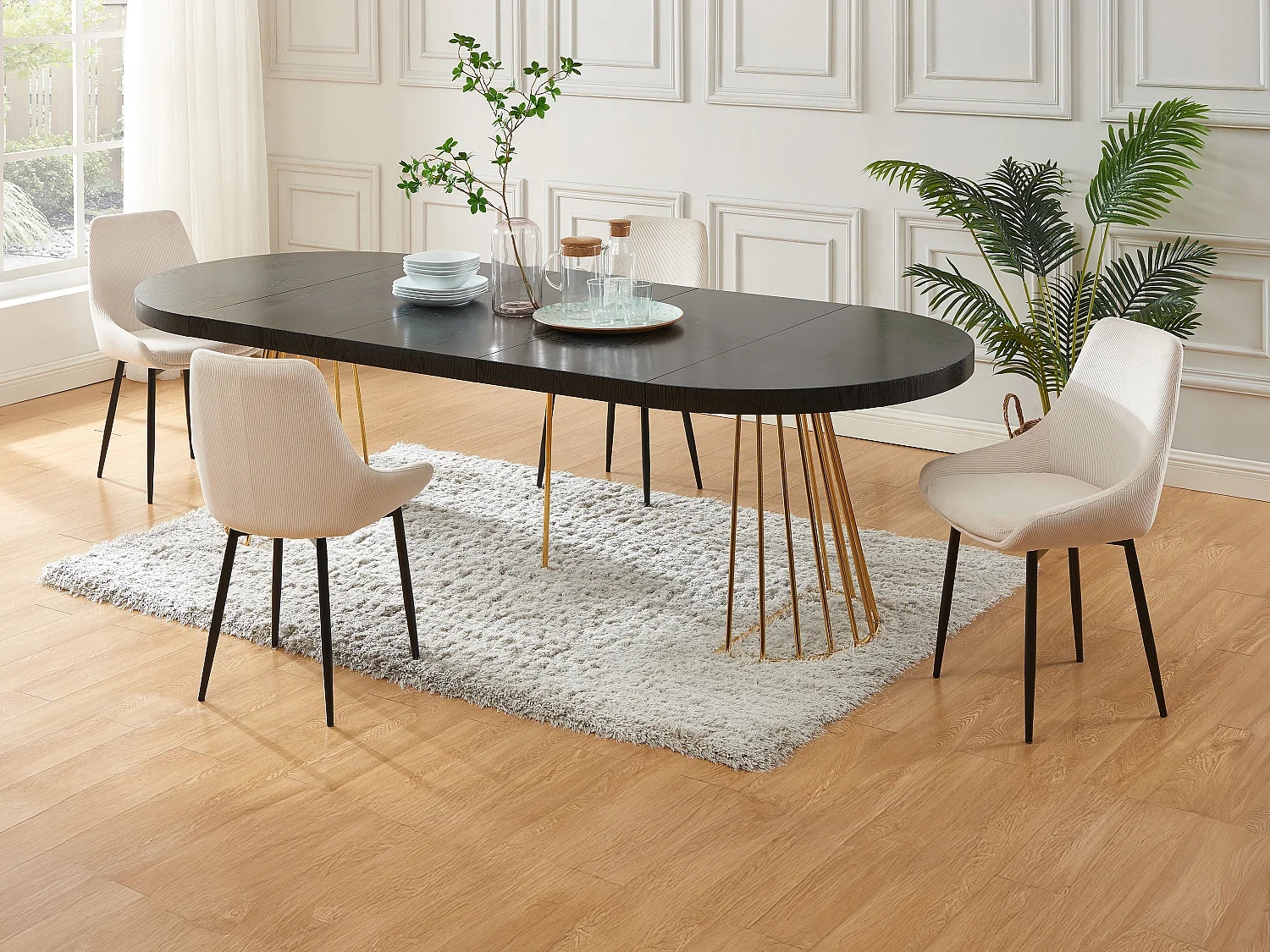 Set Tisch FIRELA + 4 Stühle MASURIE - Schwarz & Cremefarben
