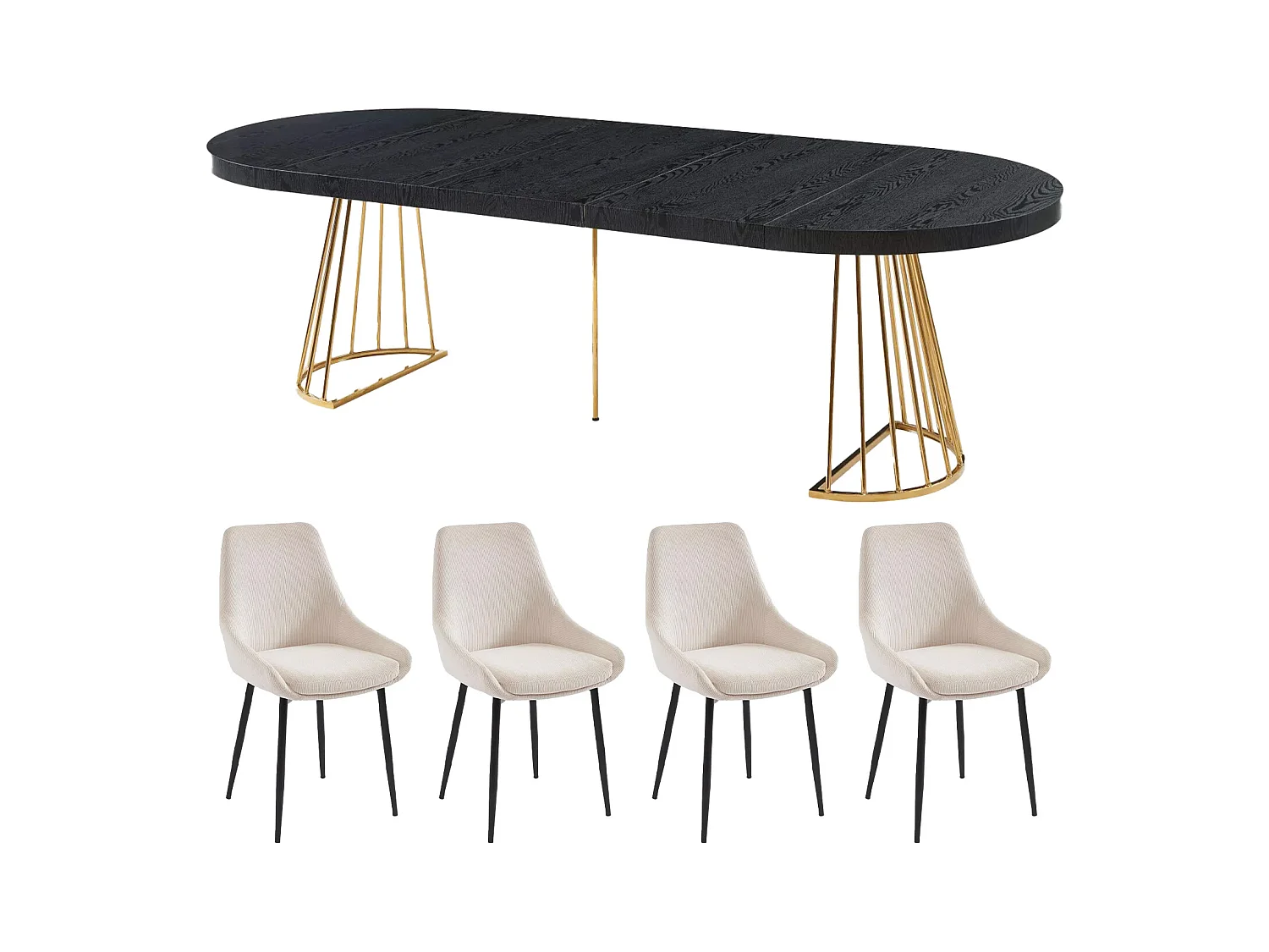 Conjunto de mesa FIRELA + 4 sillas MASURIE - Negro y crema