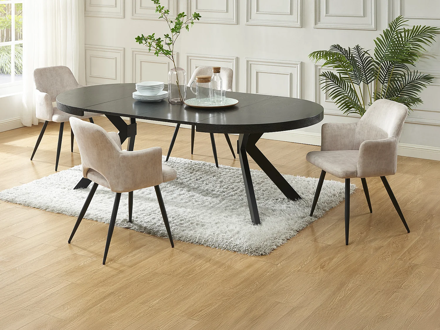 Ensemble table KOMONI + 4 chaises KADIJA - Noir et beige