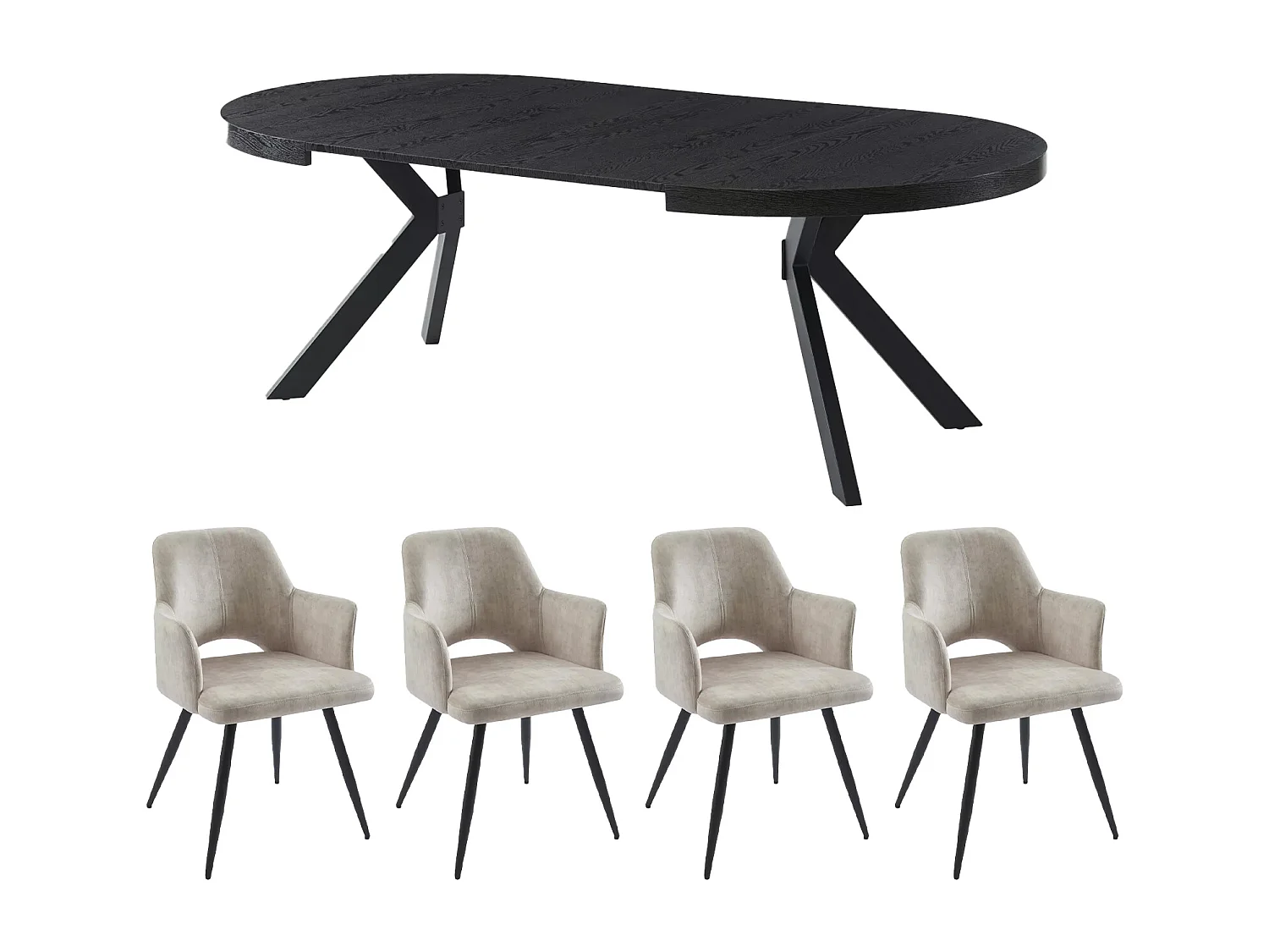 Conjunto de mesa KOMONI + 4 sillas KADIJA - Negro y beige