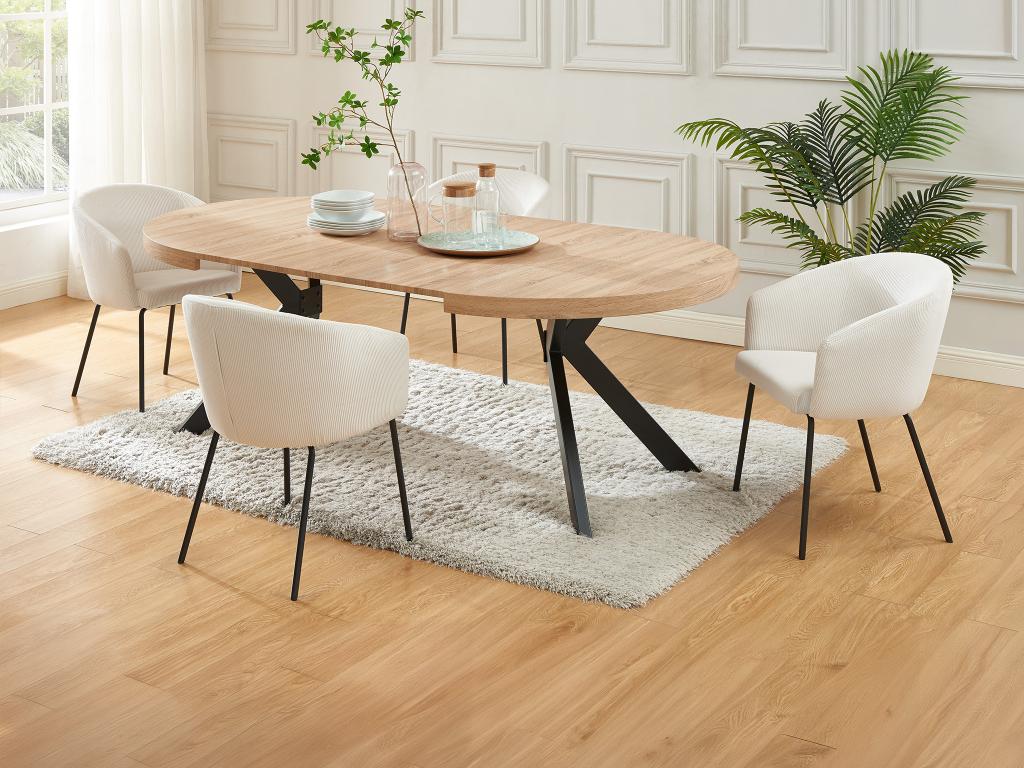 Set Tisch KOMONI + 4 Stühle MORONI - Holzfarben & Cremefarben günstig online kaufen