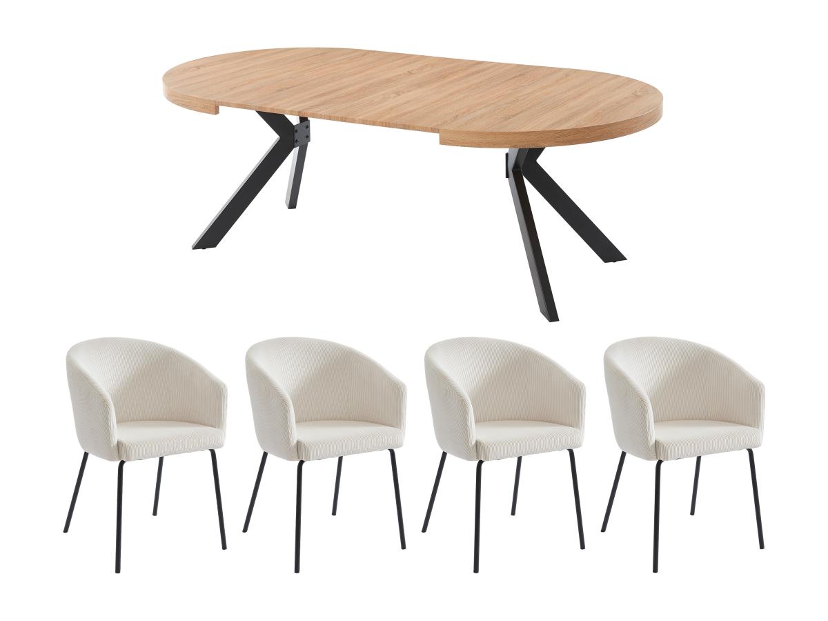 Set Tisch KOMONI + 4 Stühle MORONI - Holzfarben & Cremefarben günstig online kaufen