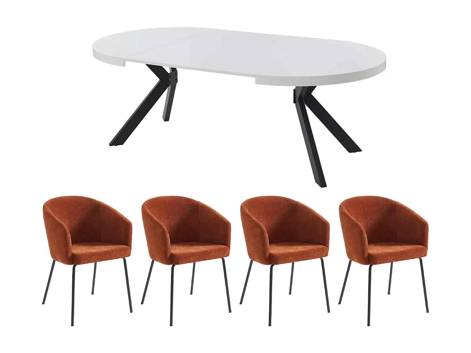 Spisebord KOMONI + 4 stoler MORONI - Hvit lakkert og terrakotta