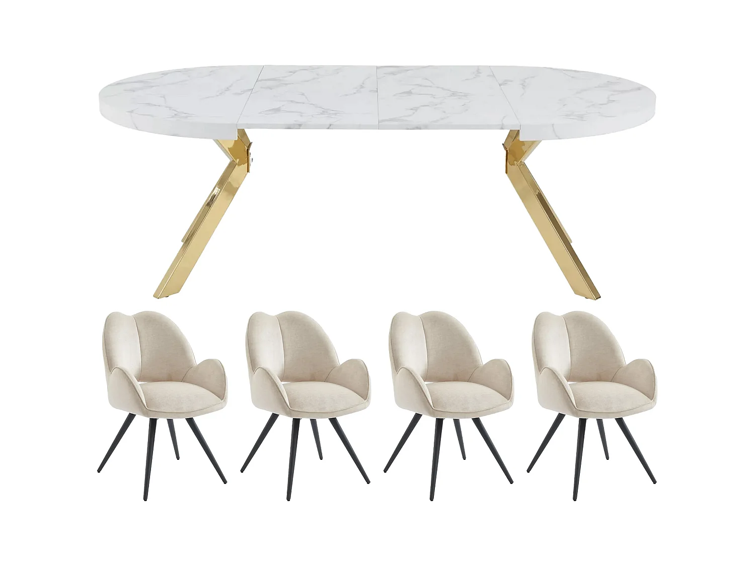 Ensemble table KOMONI + 4 chaises GULSUN - Effet marbre blanc et beige