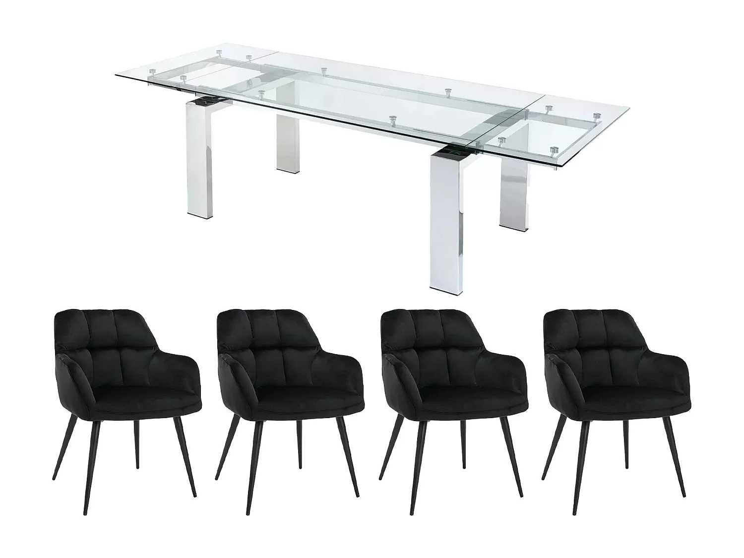 Ensemble table LUBANA + 4 chaises PEGA - Transparent et noir