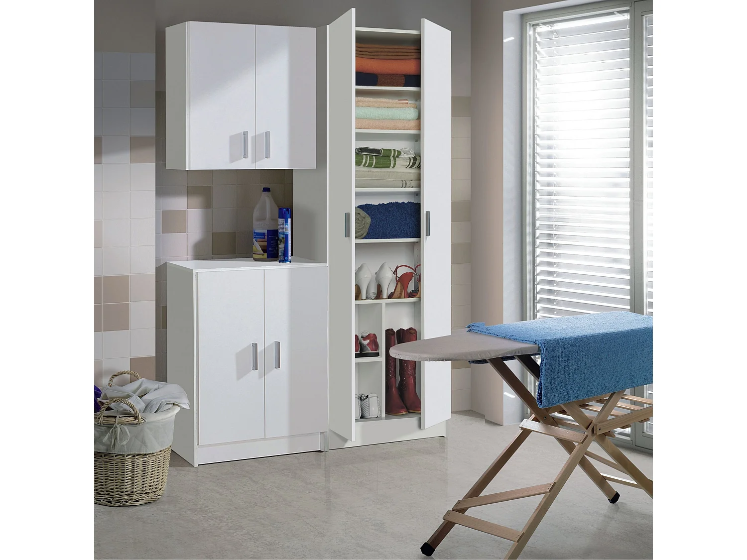 Armadio scarpiera multiuso bagno garage BIANCA 2 ante 8 ripiani 59X37X180 - 7146O