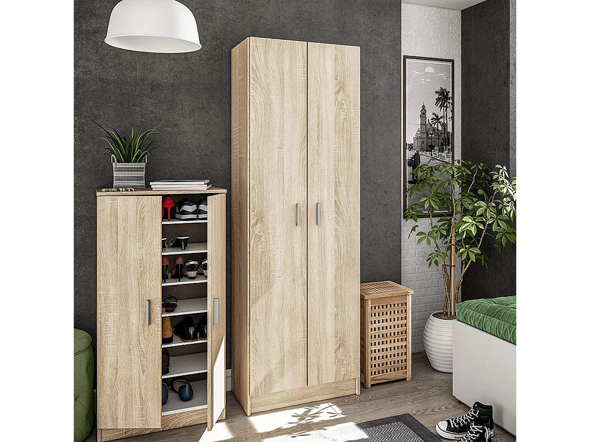 Armadio scarpiera multiuso armadietto mobile bagno casa garage 2 ante 8 ripiani ROVERE 59 X 37 X 180 cm 7146F