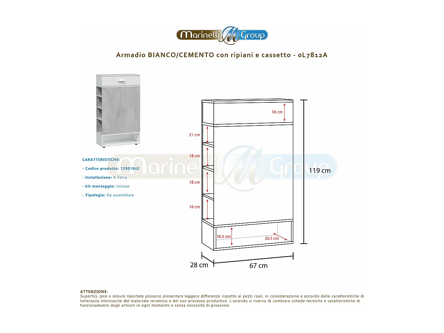 Mobile ingresso con scarpiera laterale e cassetto BIANCO + GRIGIO 67 X 28 X 119 cm 0L7812A