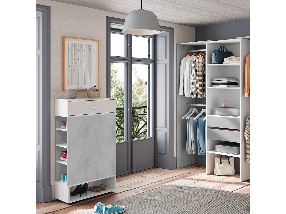 Mobile ingresso con scarpiera laterale e cassetto BIANCO + GRIGIO 67 X 28 X 119 cm 0L7812A