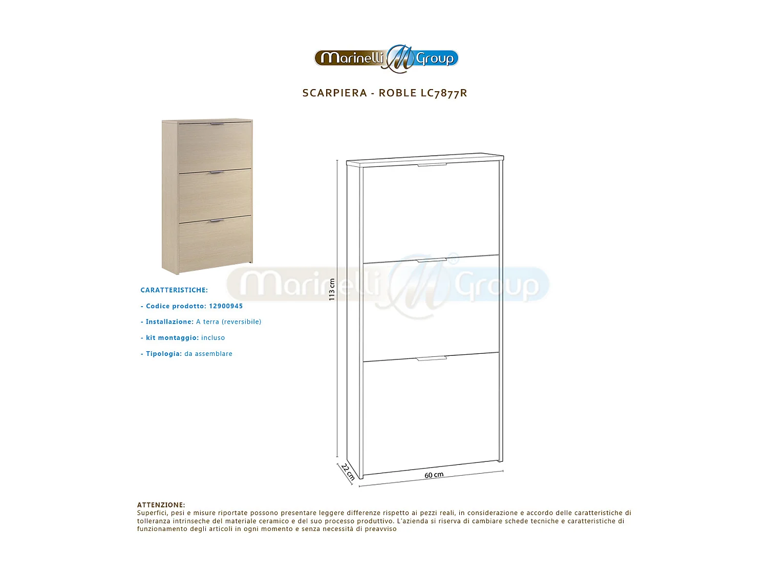 Scarpiera a ribalta ROVERE garage 18 paia 3 ante 6 ripiani 60X22X113 - LC7877R