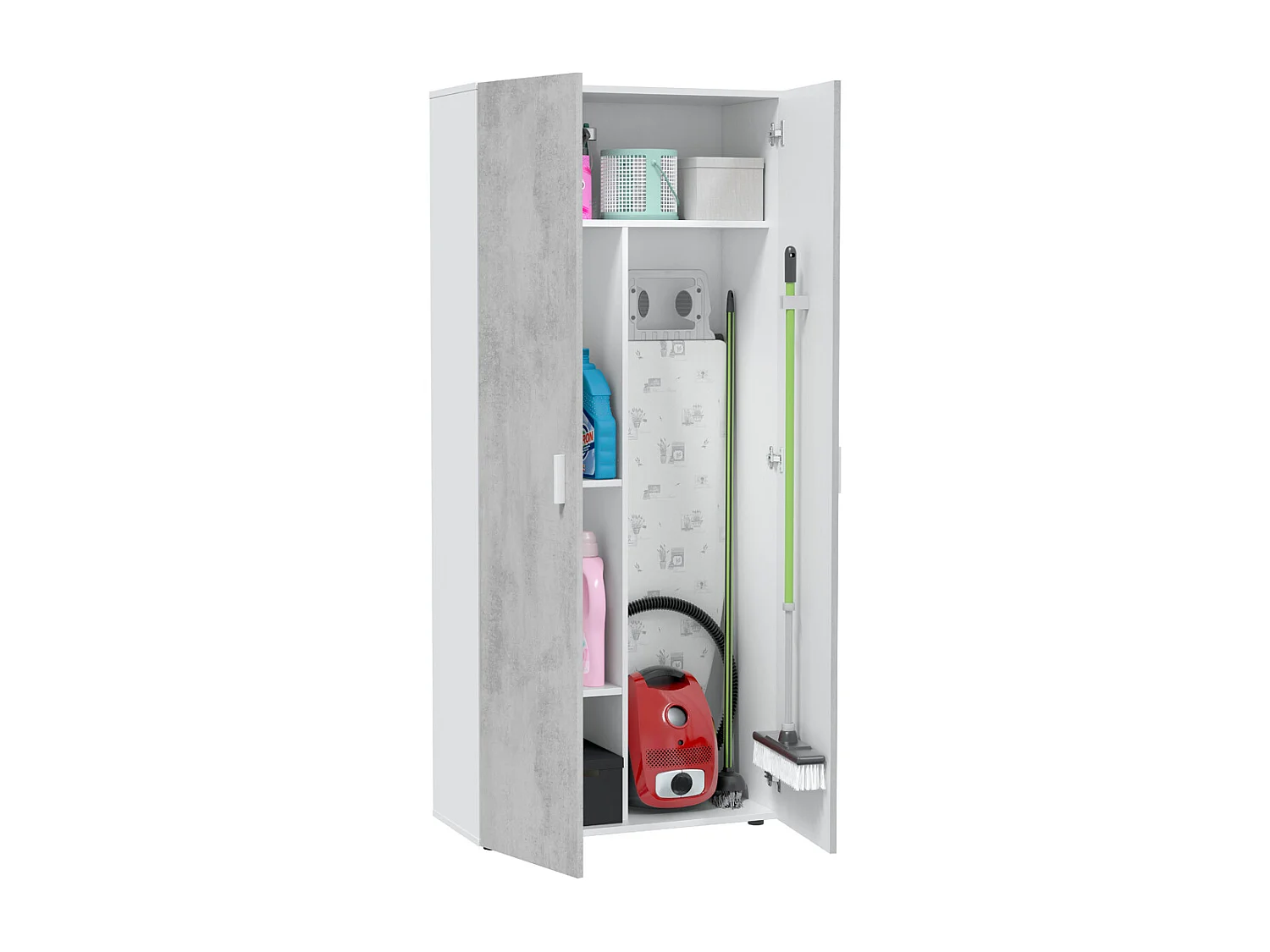 Armadio multiuso armadietto mobile bagno casa garage 2 ante 5 ripiani CEMENTO+BIANCO 80 X 36 X 182 cm 0L7152A