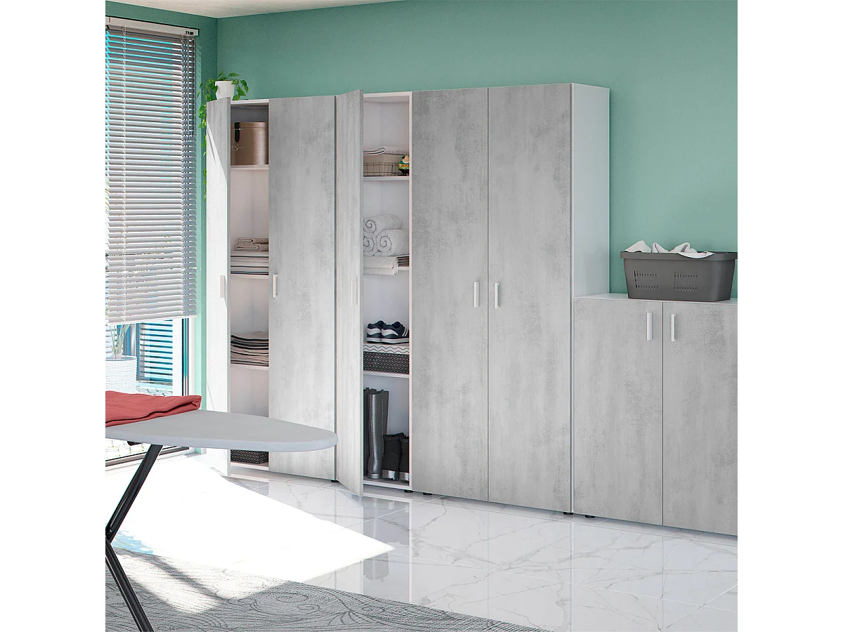 Armadio multiuso armadietto mobile bagno casa garage 2 ante 5 ripiani CEMENTO+BIANCO 80 X 36 X 182 cm 0L7152A