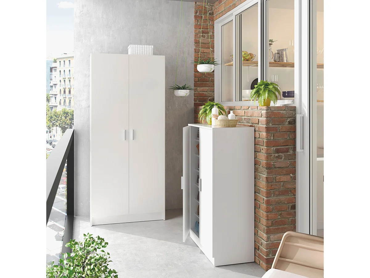 Armadio scarpiera multiuso armadietto mobile bagno casa garage 2 ante 7 ripiani - 007813O