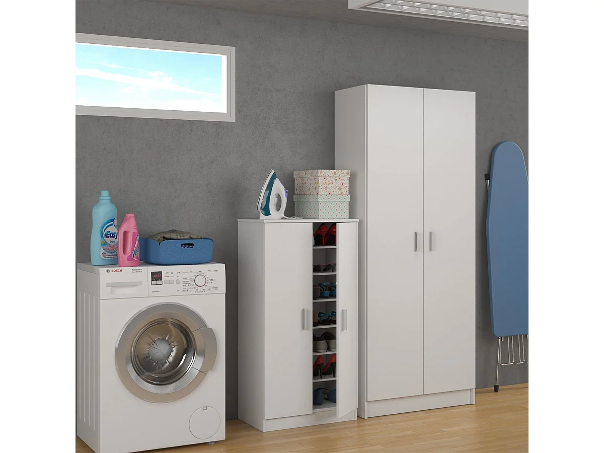 Armadio scarpiera multiuso armadietto mobile bagno casa garage 2 ante 7 ripiani - 007813O