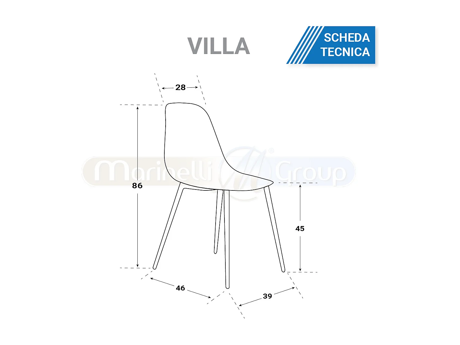 Sedia in velluto Cappuccino gambe in acciaio (4 pz) VILLA